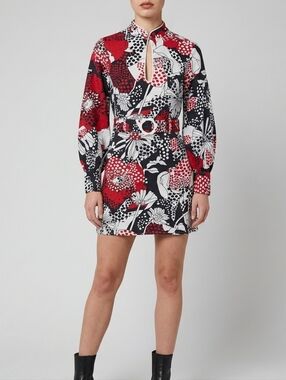 Rixo Michelle Retro Floral Mini Dress -  Belted Cotton Canvas - Retro 70s - 6